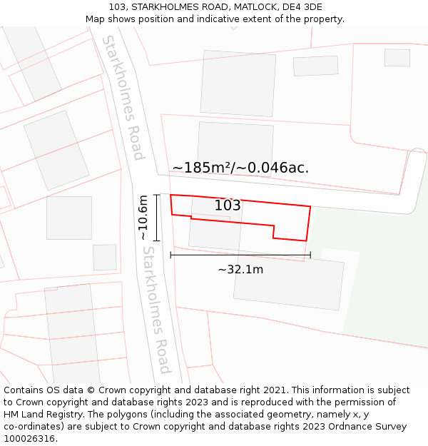 103, STARKHOLMES ROAD, MATLOCK, DE4 3DE: Plot and title map