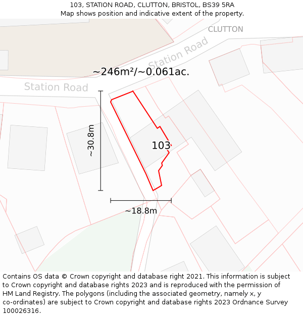 103, STATION ROAD, CLUTTON, BRISTOL, BS39 5RA: Plot and title map