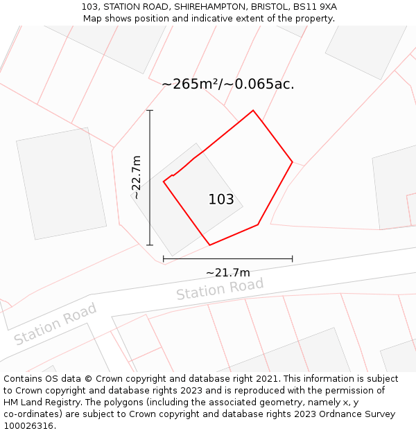 103, STATION ROAD, SHIREHAMPTON, BRISTOL, BS11 9XA: Plot and title map