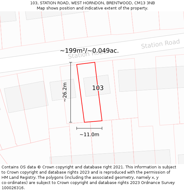 103, STATION ROAD, WEST HORNDON, BRENTWOOD, CM13 3NB: Plot and title map