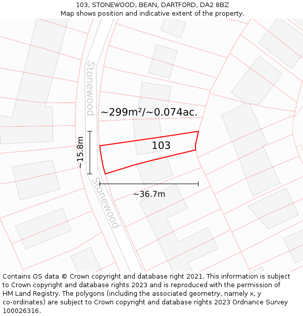 103, STONEWOOD, BEAN, DARTFORD, DA2 8BZ: Plot and title map