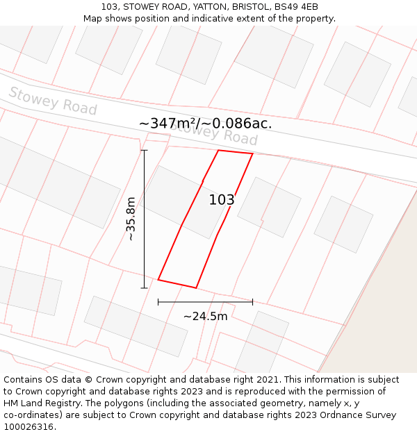 103, STOWEY ROAD, YATTON, BRISTOL, BS49 4EB: Plot and title map