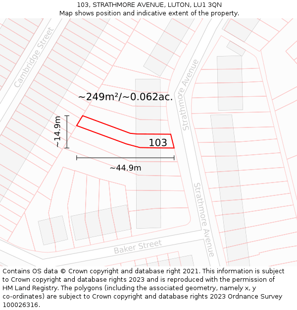 103, STRATHMORE AVENUE, LUTON, LU1 3QN: Plot and title map