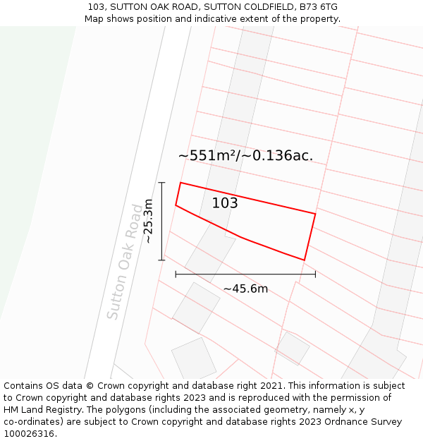 103, SUTTON OAK ROAD, SUTTON COLDFIELD, B73 6TG: Plot and title map
