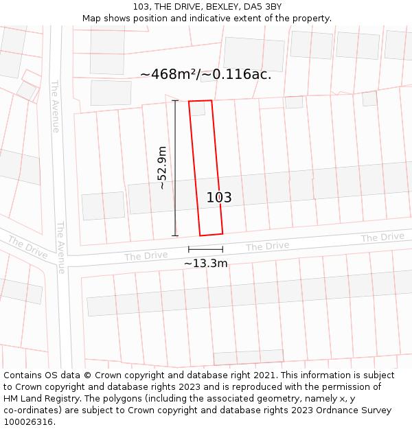 103, THE DRIVE, BEXLEY, DA5 3BY: Plot and title map