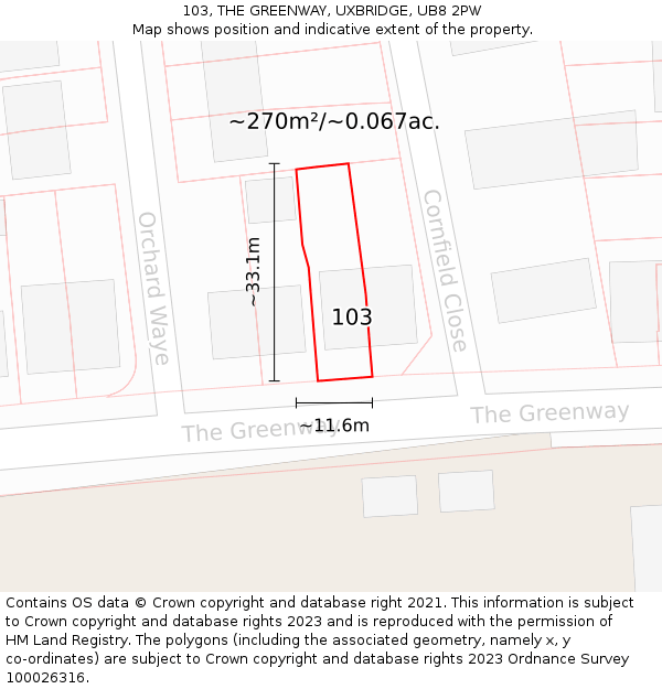 103, THE GREENWAY, UXBRIDGE, UB8 2PW: Plot and title map
