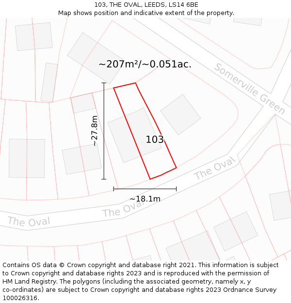 103, THE OVAL, LEEDS, LS14 6BE: Plot and title map