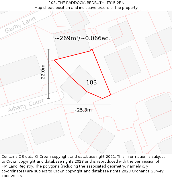 103, THE PADDOCK, REDRUTH, TR15 2BN: Plot and title map
