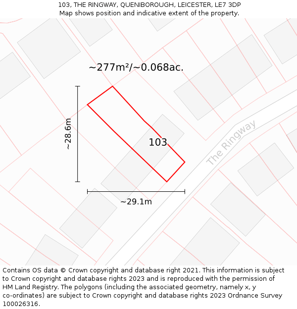 103, THE RINGWAY, QUENIBOROUGH, LEICESTER, LE7 3DP: Plot and title map