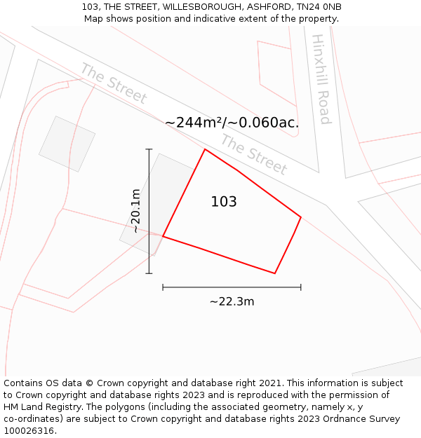 103, THE STREET, WILLESBOROUGH, ASHFORD, TN24 0NB: Plot and title map