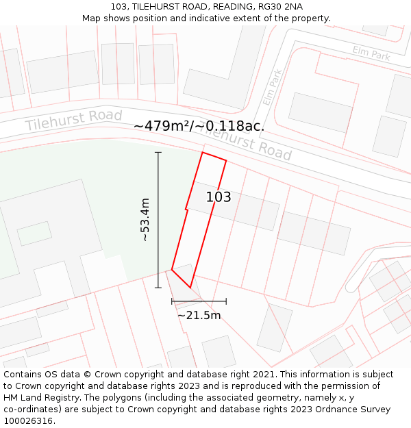 103, TILEHURST ROAD, READING, RG30 2NA: Plot and title map