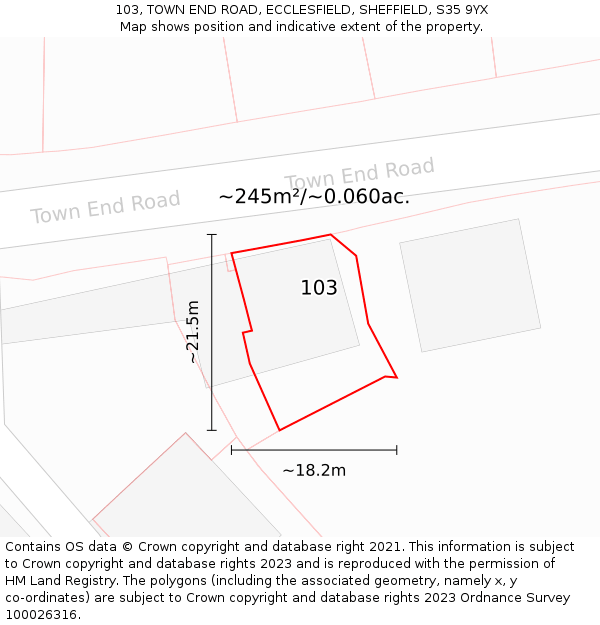 103, TOWN END ROAD, ECCLESFIELD, SHEFFIELD, S35 9YX: Plot and title map