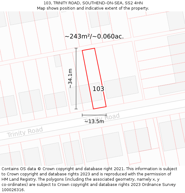103, TRINITY ROAD, SOUTHEND-ON-SEA, SS2 4HN: Plot and title map