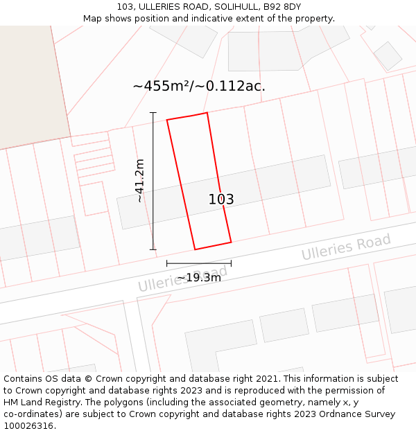 103, ULLERIES ROAD, SOLIHULL, B92 8DY: Plot and title map
