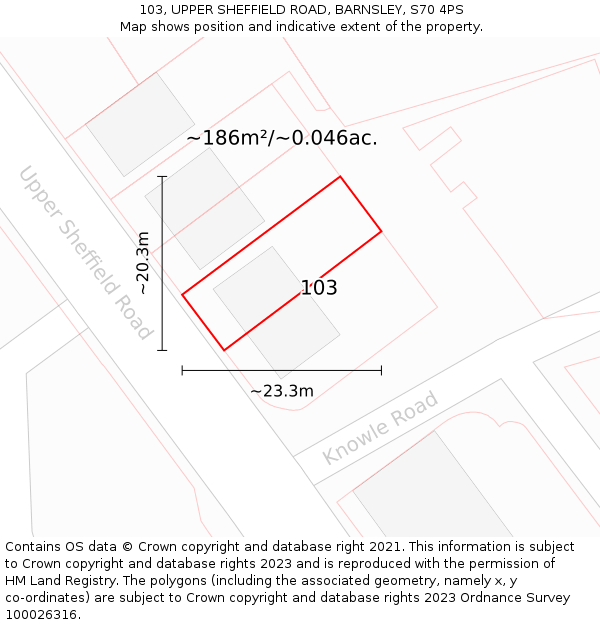 103, UPPER SHEFFIELD ROAD, BARNSLEY, S70 4PS: Plot and title map