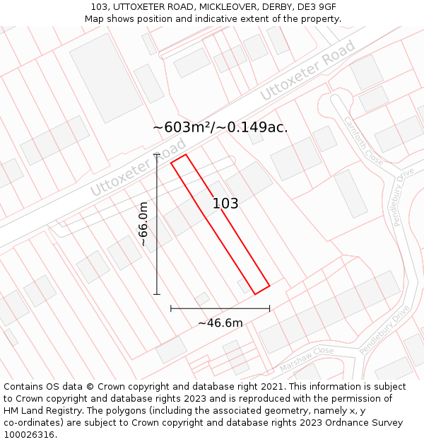 103, UTTOXETER ROAD, MICKLEOVER, DERBY, DE3 9GF: Plot and title map