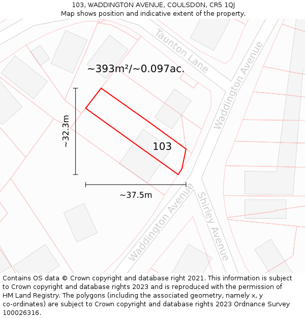 103, WADDINGTON AVENUE, COULSDON, CR5 1QJ: Plot and title map