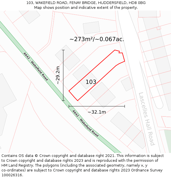 103, WAKEFIELD ROAD, FENAY BRIDGE, HUDDERSFIELD, HD8 0BG: Plot and title map