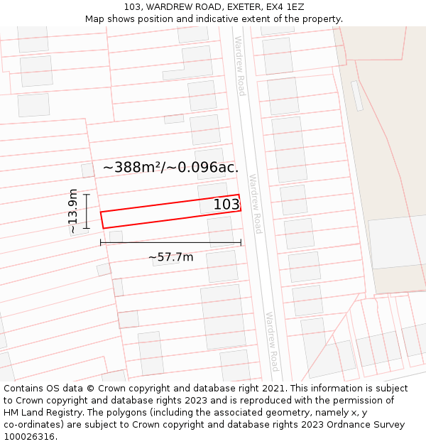 103, WARDREW ROAD, EXETER, EX4 1EZ: Plot and title map