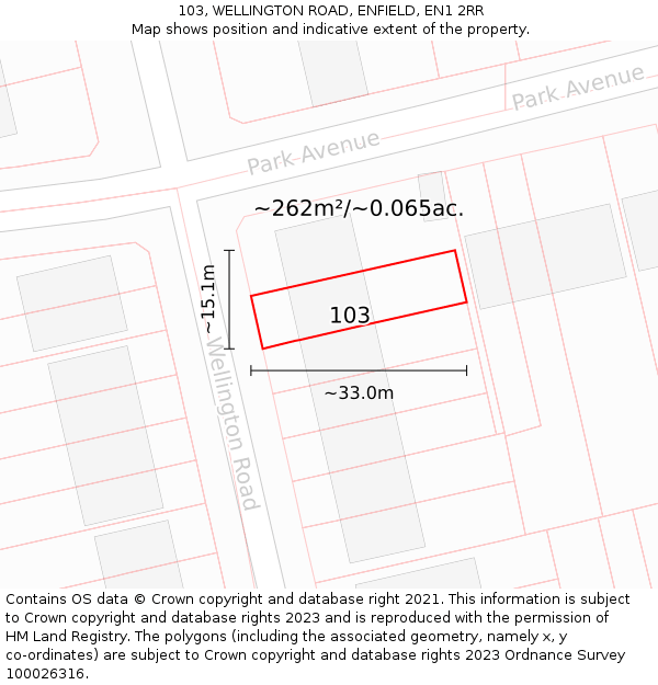 103, WELLINGTON ROAD, ENFIELD, EN1 2RR: Plot and title map