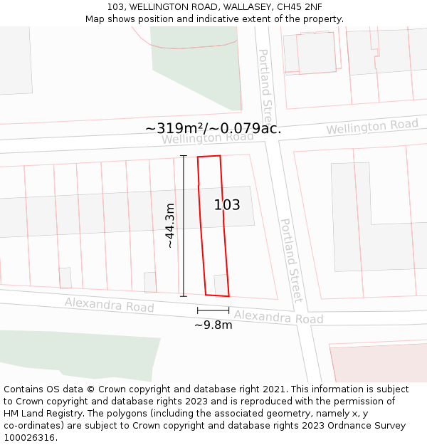 103, WELLINGTON ROAD, WALLASEY, CH45 2NF: Plot and title map