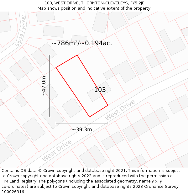 103, WEST DRIVE, THORNTON-CLEVELEYS, FY5 2JE: Plot and title map