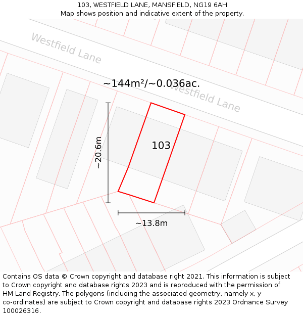 103, WESTFIELD LANE, MANSFIELD, NG19 6AH: Plot and title map