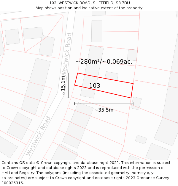 103, WESTWICK ROAD, SHEFFIELD, S8 7BU: Plot and title map