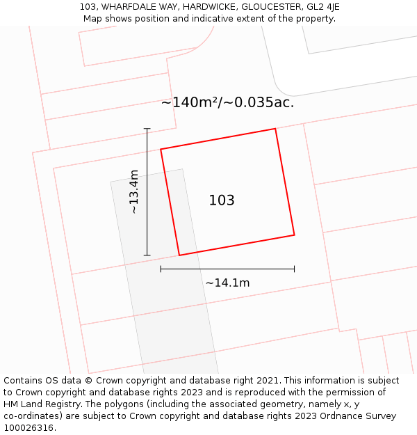 103, WHARFDALE WAY, HARDWICKE, GLOUCESTER, GL2 4JE: Plot and title map