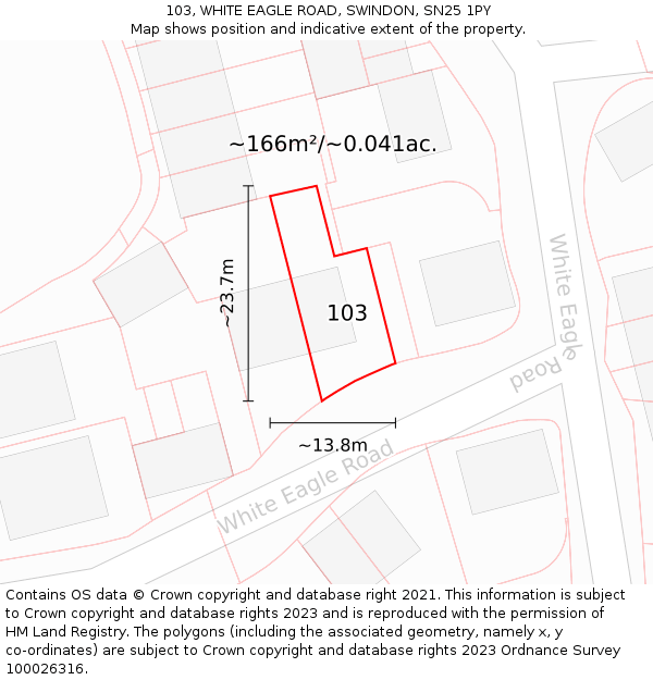 103, WHITE EAGLE ROAD, SWINDON, SN25 1PY: Plot and title map
