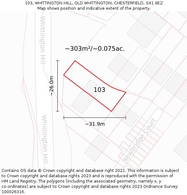 103, WHITTINGTON HILL, OLD WHITTINGTON, CHESTERFIELD, S41 9EZ: Plot and title map
