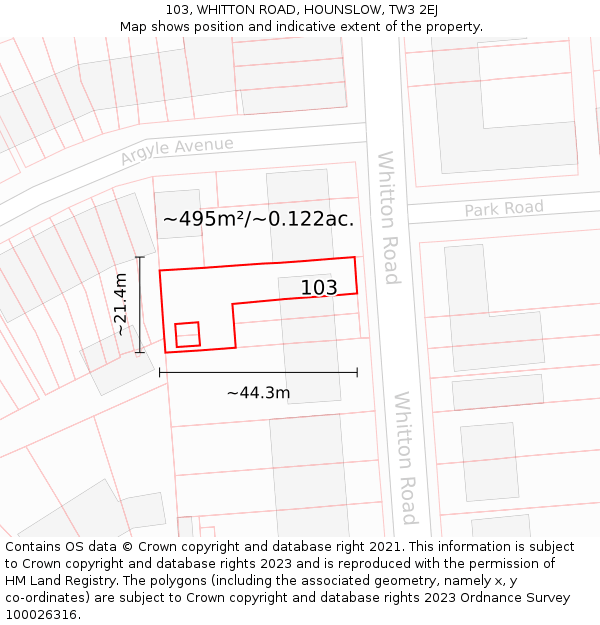 103, WHITTON ROAD, HOUNSLOW, TW3 2EJ: Plot and title map