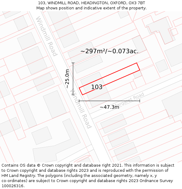 103, WINDMILL ROAD, HEADINGTON, OXFORD, OX3 7BT: Plot and title map