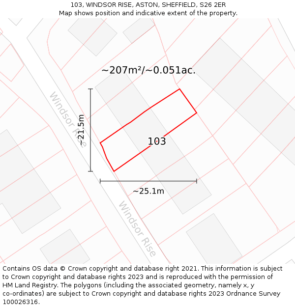 103, WINDSOR RISE, ASTON, SHEFFIELD, S26 2ER: Plot and title map