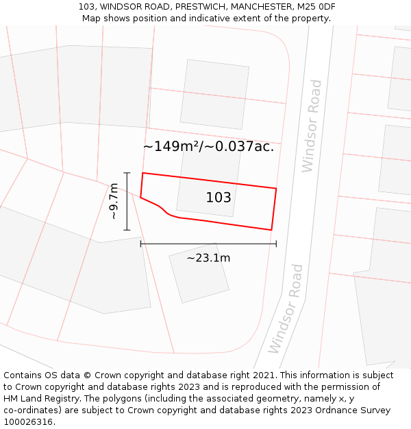 103, WINDSOR ROAD, PRESTWICH, MANCHESTER, M25 0DF: Plot and title map