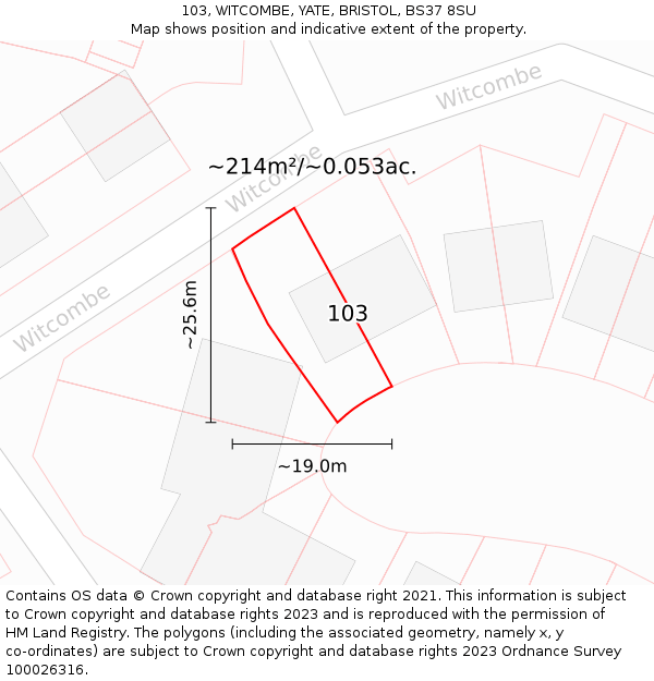 103, WITCOMBE, YATE, BRISTOL, BS37 8SU: Plot and title map
