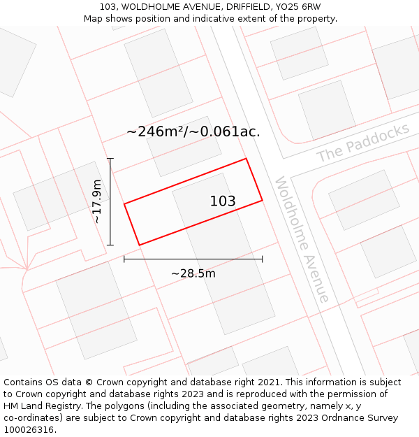 103, WOLDHOLME AVENUE, DRIFFIELD, YO25 6RW: Plot and title map