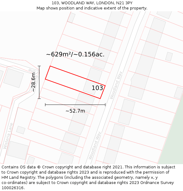 103, WOODLAND WAY, LONDON, N21 3PY: Plot and title map