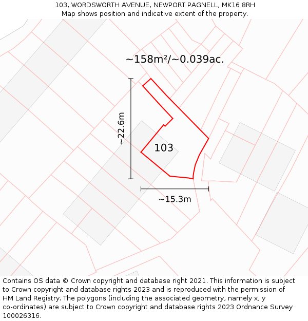 103, WORDSWORTH AVENUE, NEWPORT PAGNELL, MK16 8RH: Plot and title map