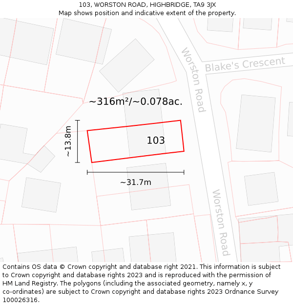103, WORSTON ROAD, HIGHBRIDGE, TA9 3JX: Plot and title map