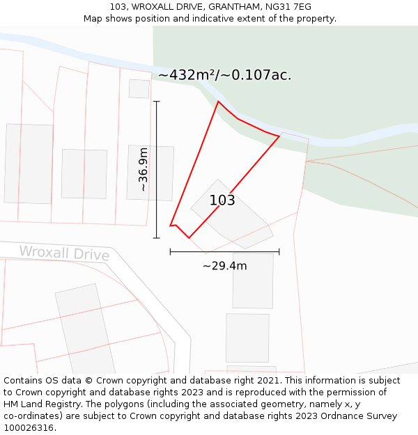 103, WROXALL DRIVE, GRANTHAM, NG31 7EG: Plot and title map