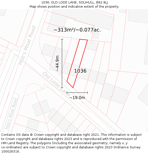 1036, OLD LODE LANE, SOLIHULL, B92 8LJ: Plot and title map