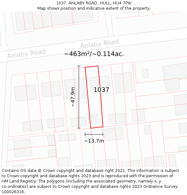 1037, ANLABY ROAD, HULL, HU4 7PW: Plot and title map