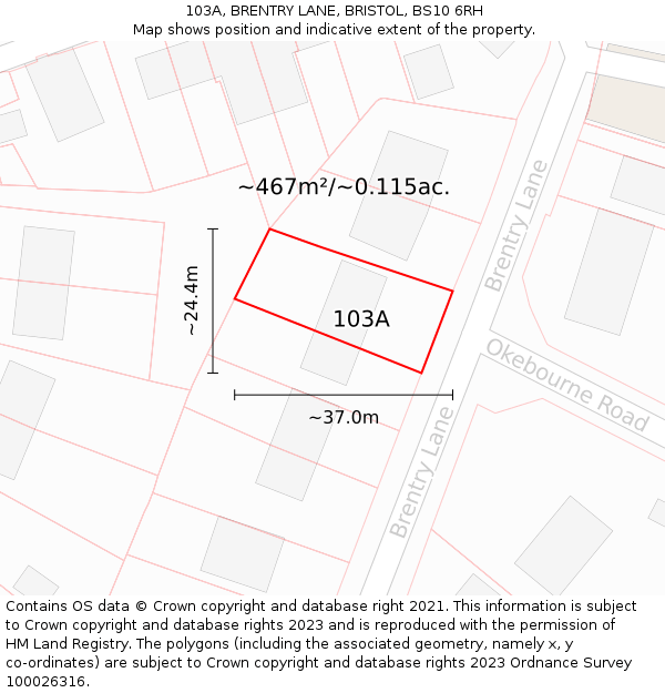103A, BRENTRY LANE, BRISTOL, BS10 6RH: Plot and title map