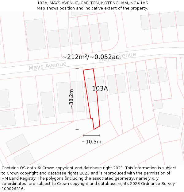 103A, MAYS AVENUE, CARLTON, NOTTINGHAM, NG4 1AS: Plot and title map