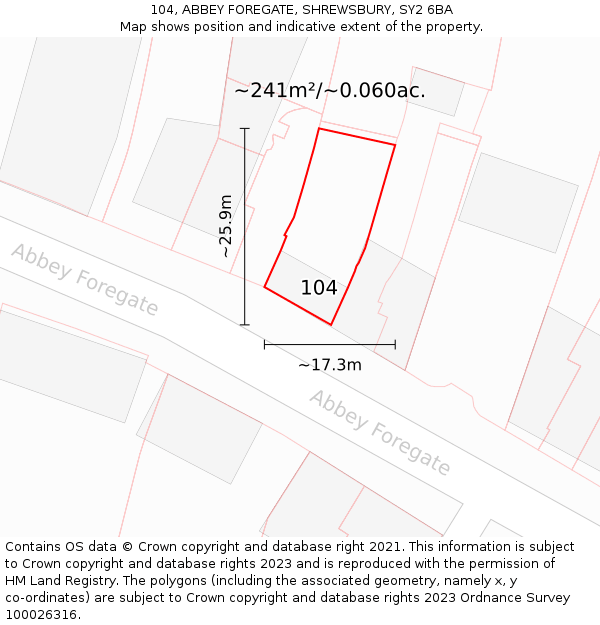104, ABBEY FOREGATE, SHREWSBURY, SY2 6BA: Plot and title map