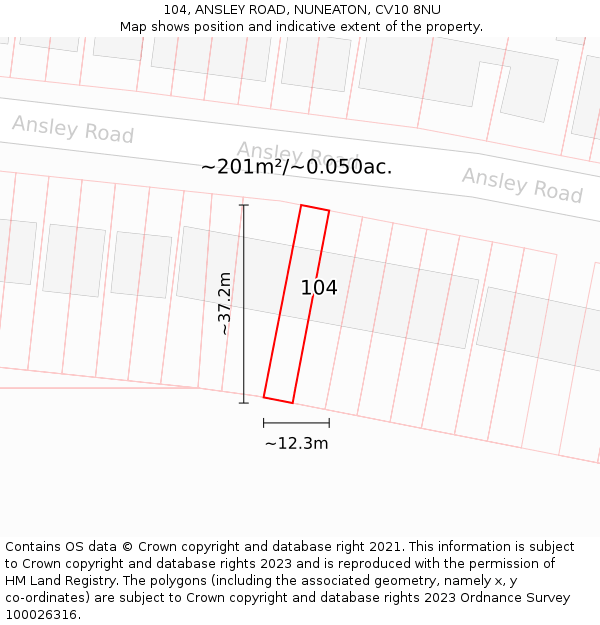 104, ANSLEY ROAD, NUNEATON, CV10 8NU: Plot and title map