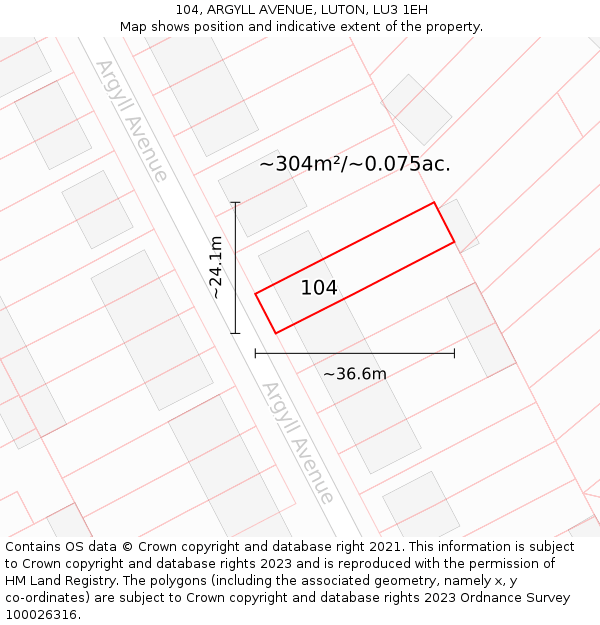 104, ARGYLL AVENUE, LUTON, LU3 1EH: Plot and title map