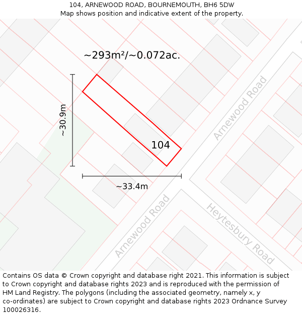 104, ARNEWOOD ROAD, BOURNEMOUTH, BH6 5DW: Plot and title map