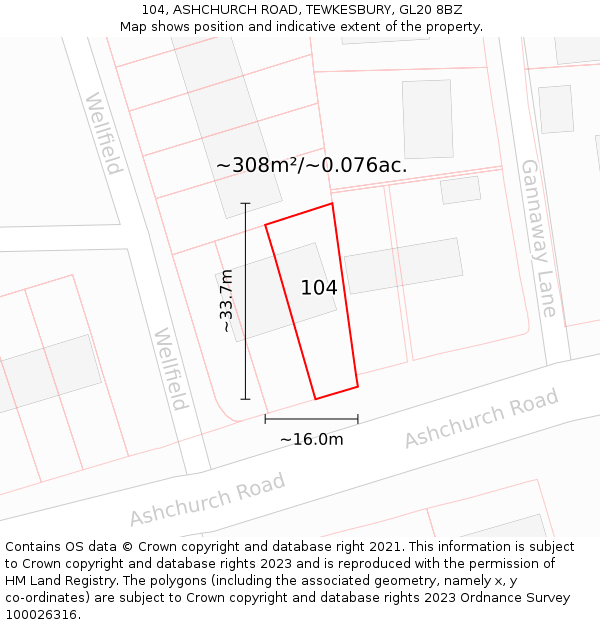 104, ASHCHURCH ROAD, TEWKESBURY, GL20 8BZ: Plot and title map